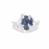 Sterling Silver Ring with Raw Blue Sapphire & Intertwined Band