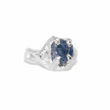 Sterling Silver Ring with Raw Blue Sapphire & Intertwined Band