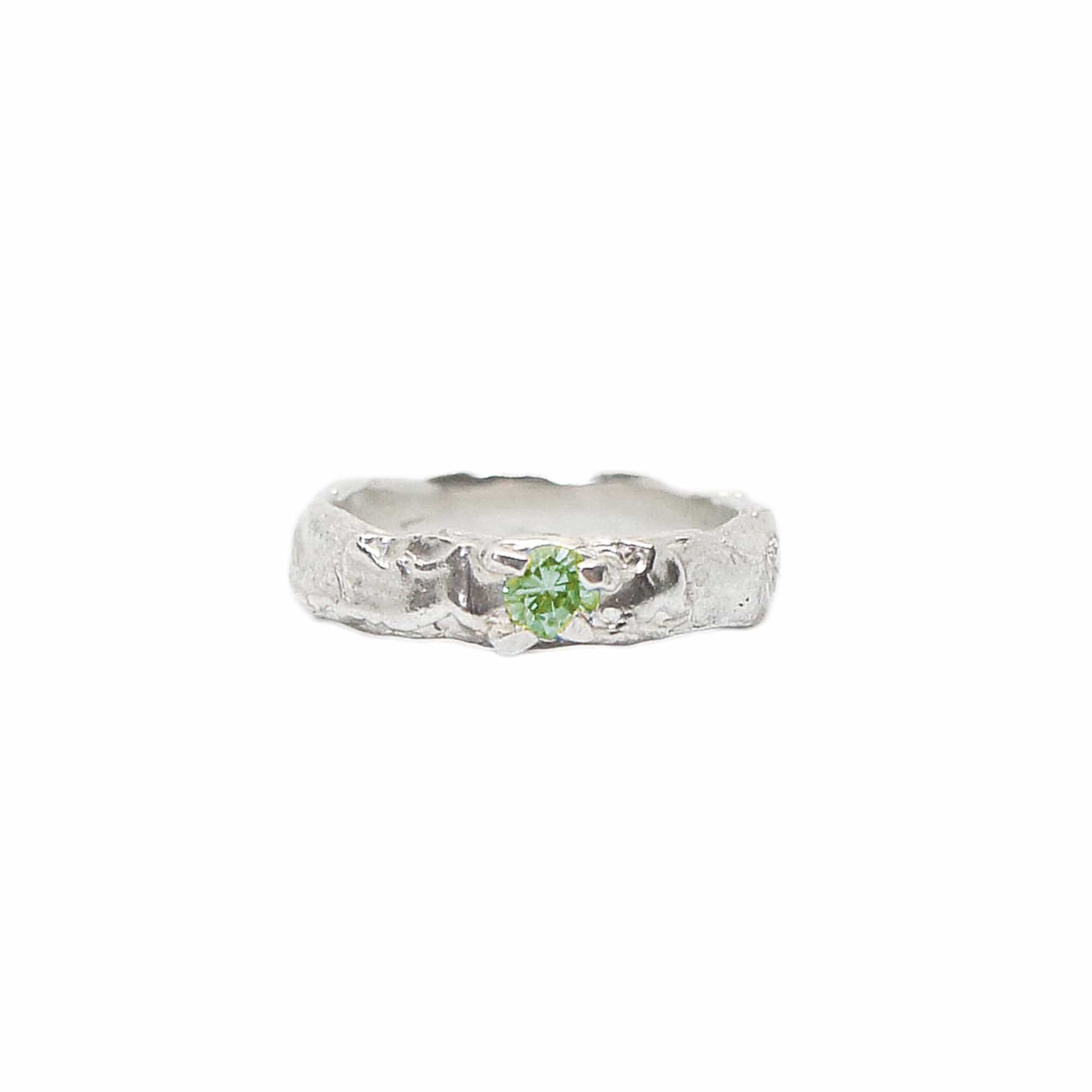 Green Sapphire on Silver Organic Band