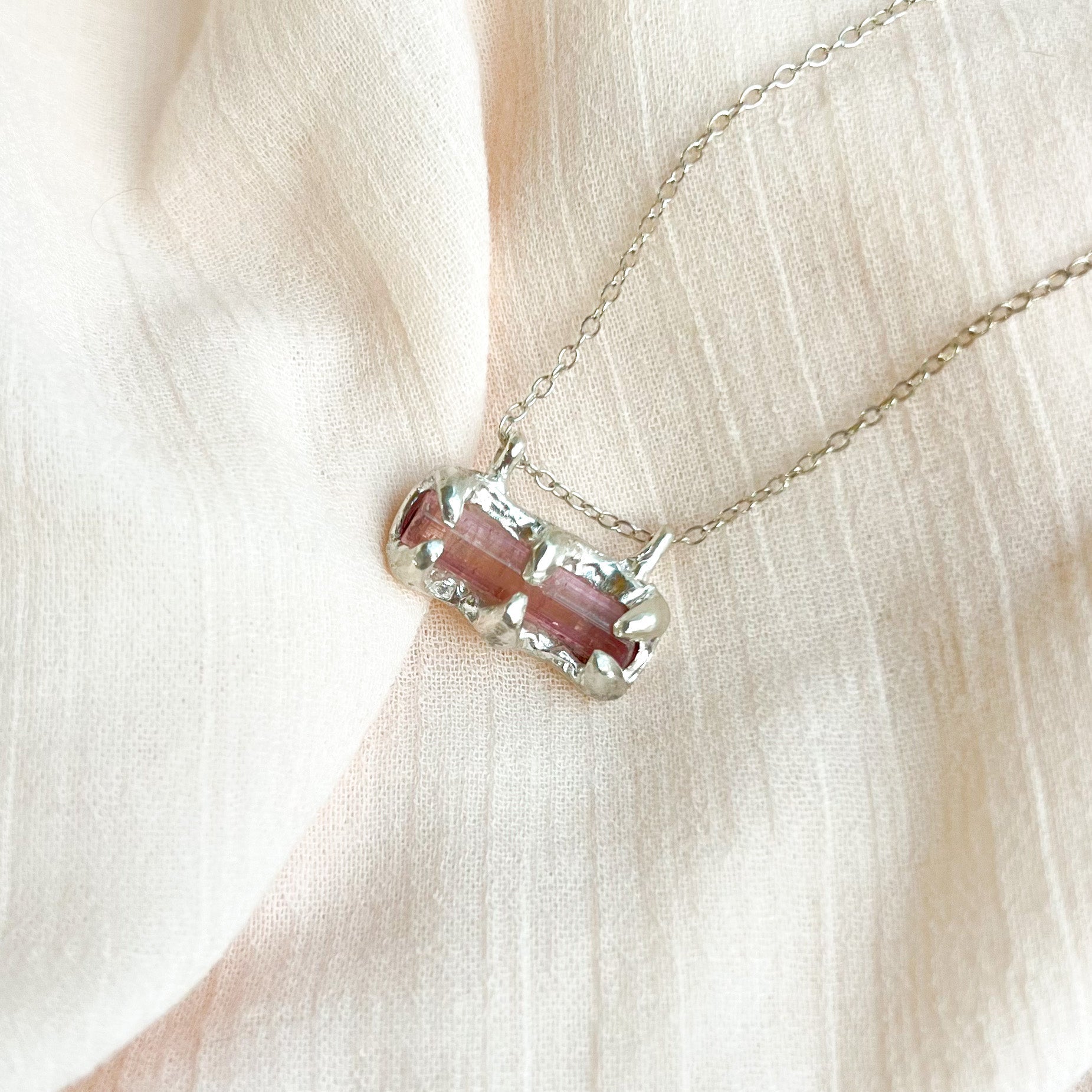 Raw Pink Tourmaline Sterling Silver