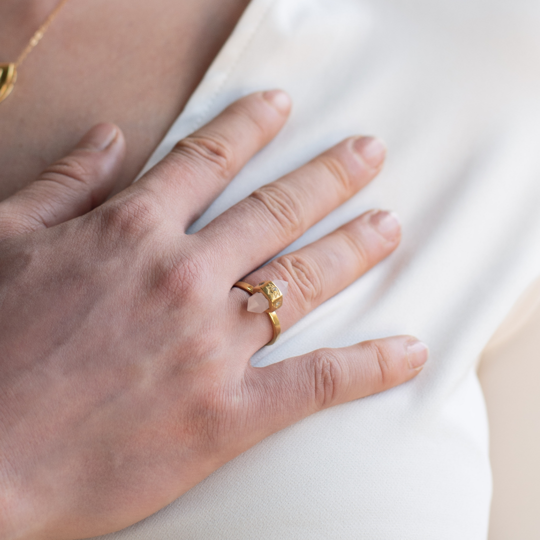 Purity Ring- Rose Quartz & White Topaz- 18K Gold Vermeil Necklace- By Eileen