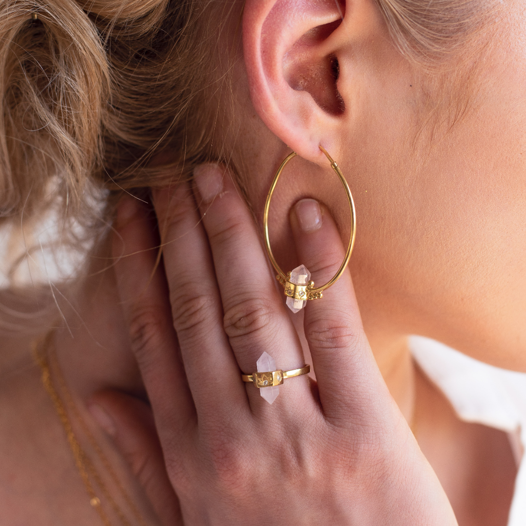 Purity Ring- Rose Quartz & White Topaz- 18K Gold Vermeil Necklace- By Eileen