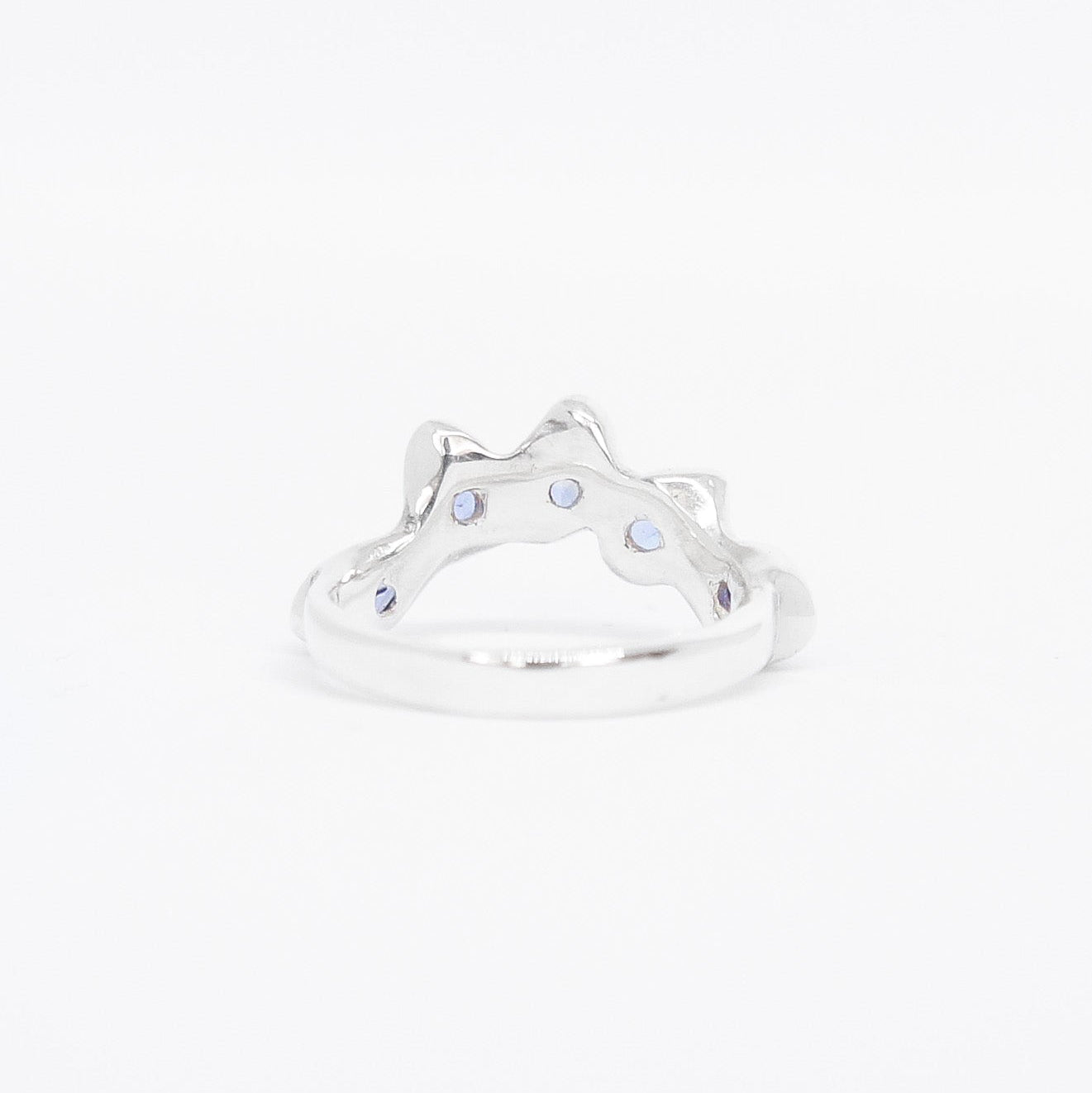 Silver ring with small stones on a white background