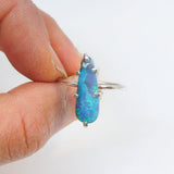 Solid Opal in 6 claw set silver ring