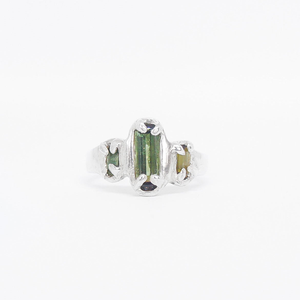 Silver Ring with Green gemstones