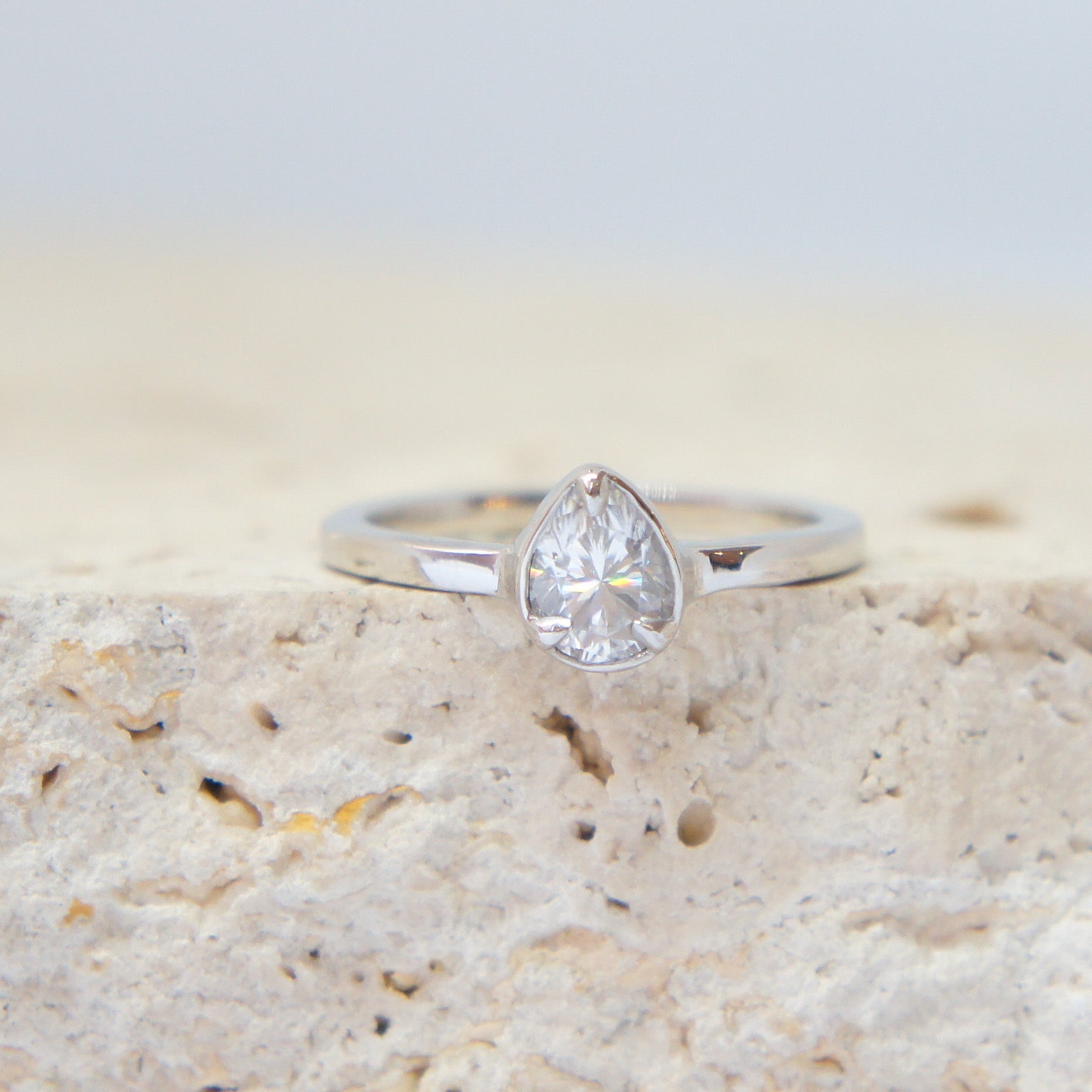 White Gold Pear-Cut Moissanite Ring