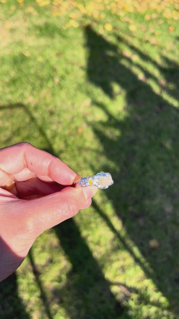 Sterling Silver Ring with Window Quartz & Yellow Lab-Grown Sapphires