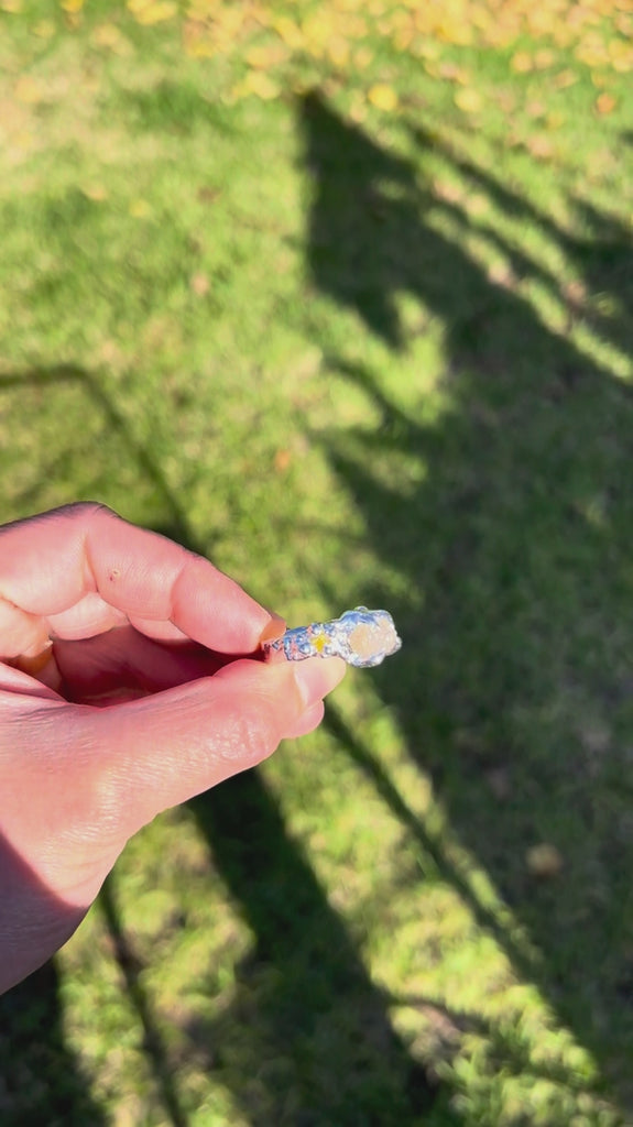 Sterling Silver Ring with Window Quartz & Yellow Lab-Grown Sapphires