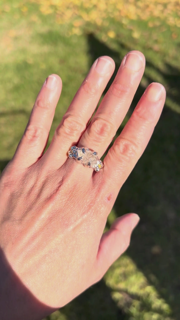 Sterling Silver Ring with Window Quartz & Yellow Lab-Grown Sapphires 
