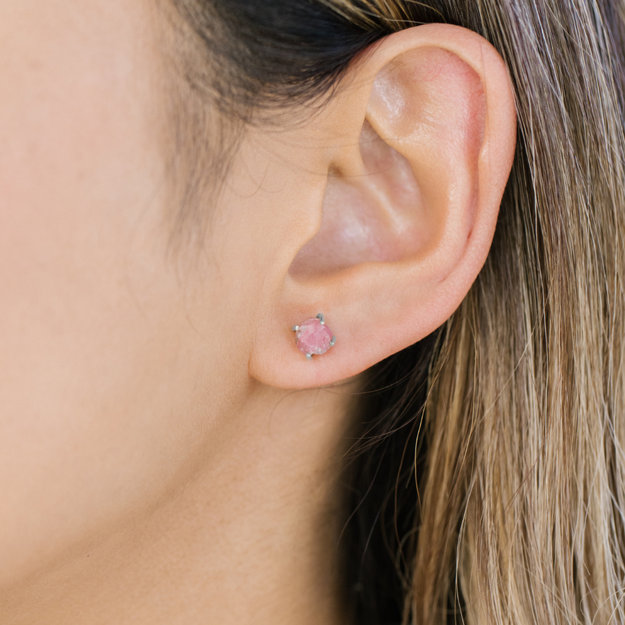 Raw Pink Tourmaline Ear Studs