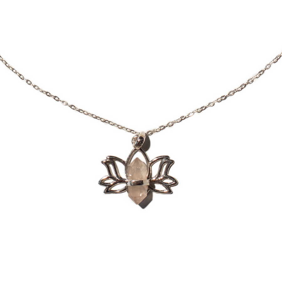 Enlightened Lotus Necklace- Rose Quartz- Sterling Silver