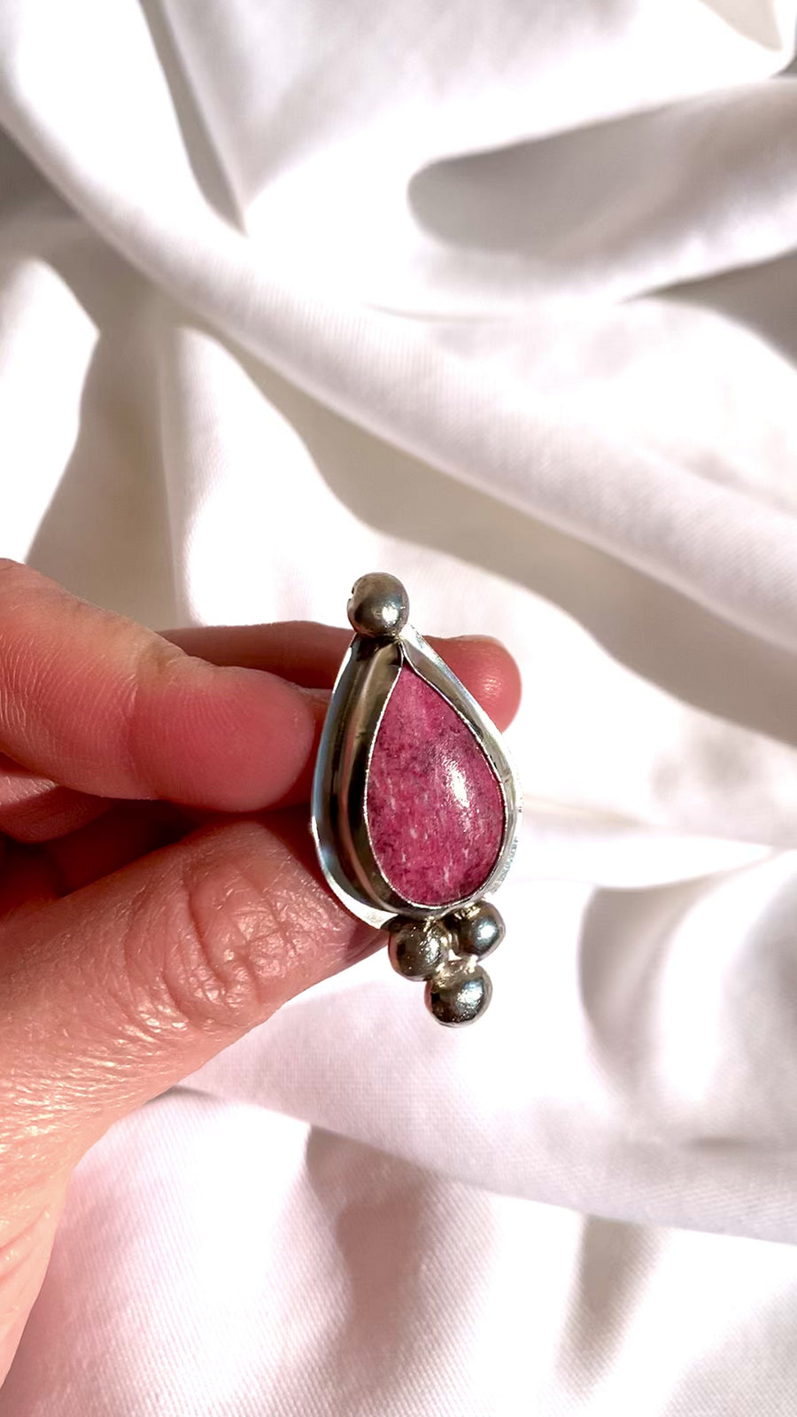 Bold Thulite Ring-  Silver - Size N (US 6¾)