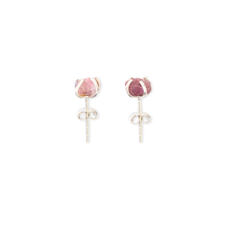 Raw Pink Tourmaline Ear Studs
