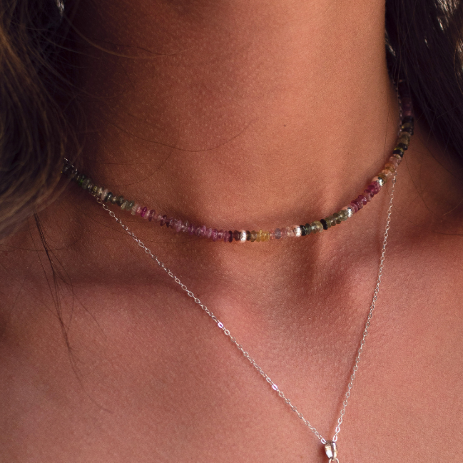 Light Choker Necklace- Tourmaline- Sterling Silver Necklace- By Eileen