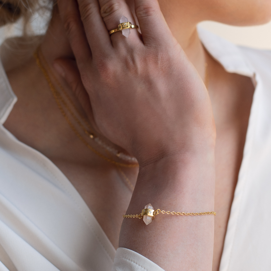Purity Bracelet- Rose Quartz & White Topaz- 18K Gold Vermeil Bracelets- By Eileen