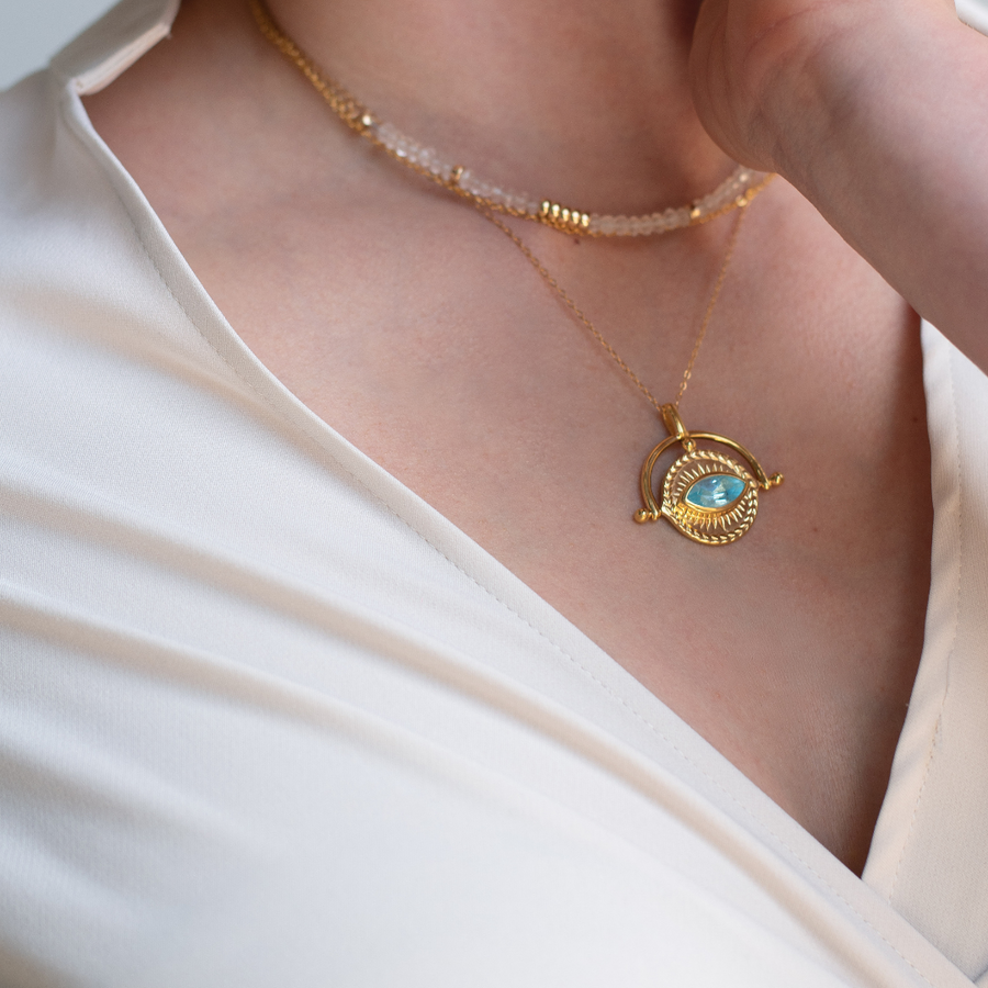 *Pre Order* I Am Protected Necklace- Blue Topaz- 18K Gold Vermeil Necklace- By Eileen