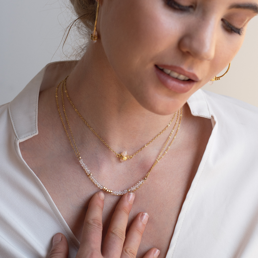 Purity Necklace- Rose Quartz & White Topaz- 18K Gold Vermeil Necklace- By Eileen