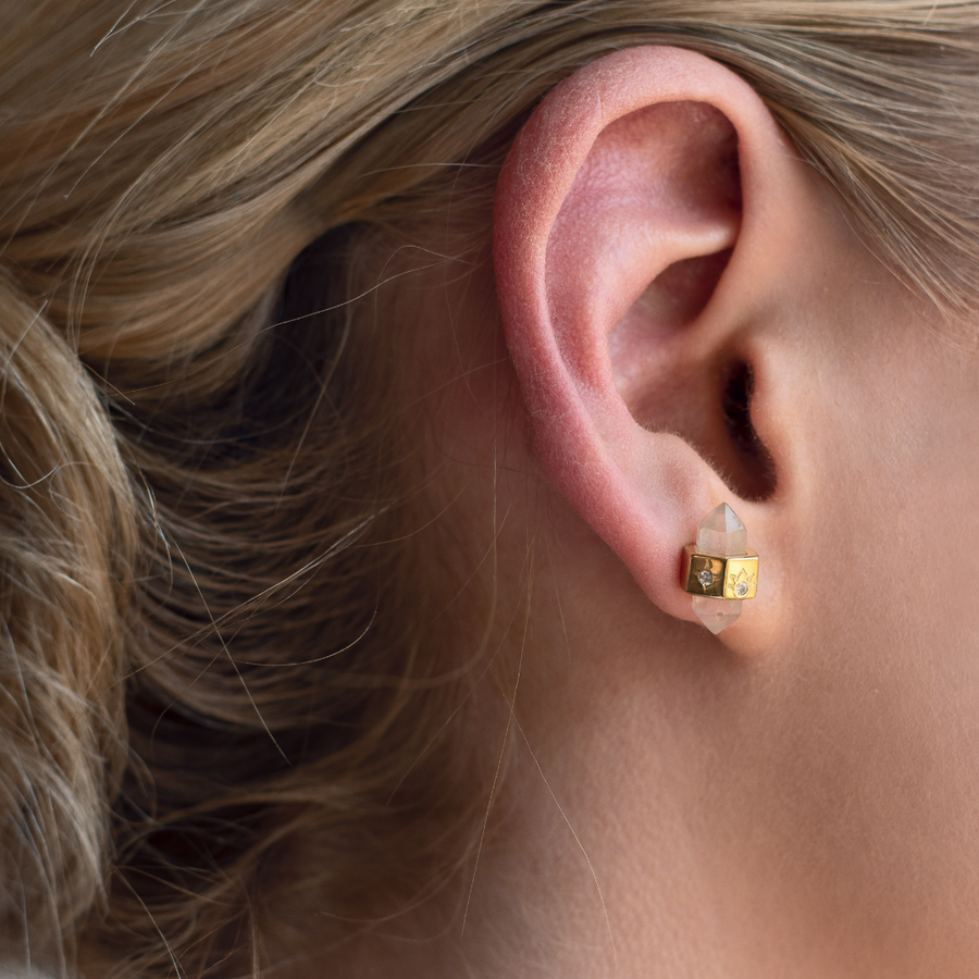 Purity Ear Studs- Rose Quartz & White Topaz- 18K Gold Vermeil Bracelets- By Eileen