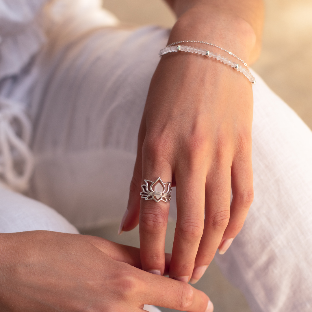 Enlightened Lotus Ring- Moonstone- Sterling Silver Necklace- By Eileen