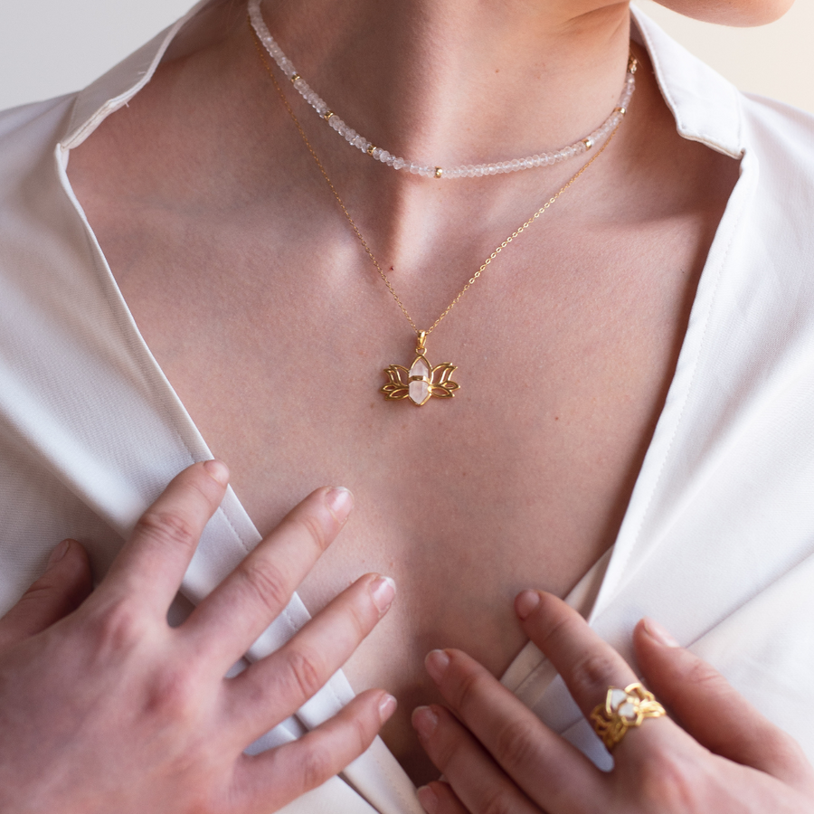 Light Choker Necklace- Rose Quartz- 14K Gold Filled Necklace- By Eileen