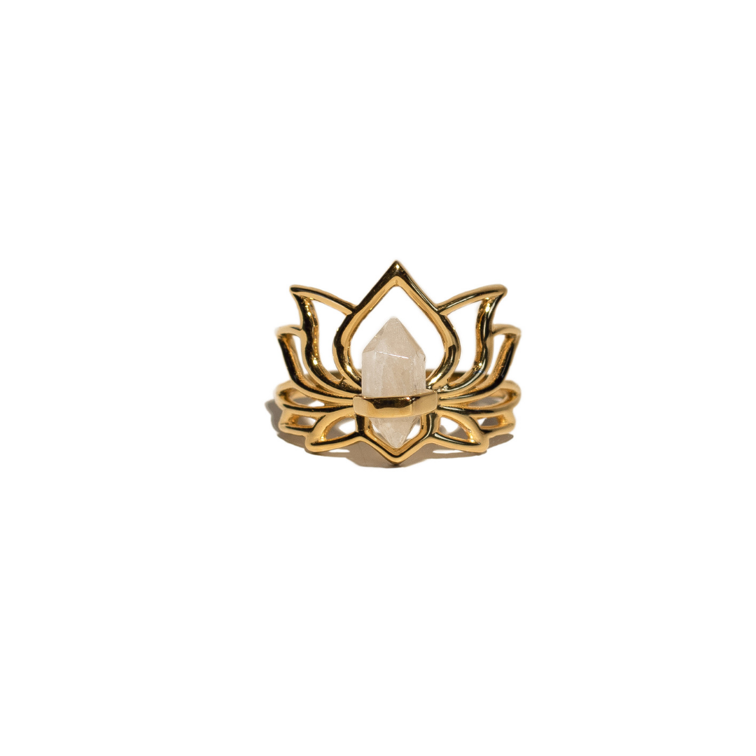Enlightened Lotus Ring- Moonstone- 18K Gold Vermeil Necklace- By Eileen