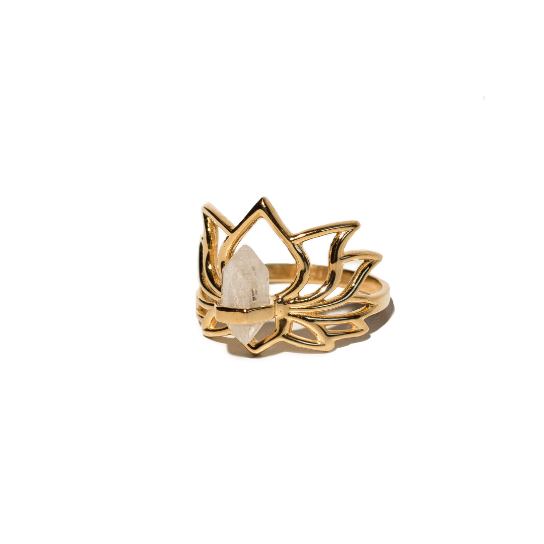 Enlightened Lotus Ring- Moonstone- 18K Gold Vermeil Necklace- By Eileen