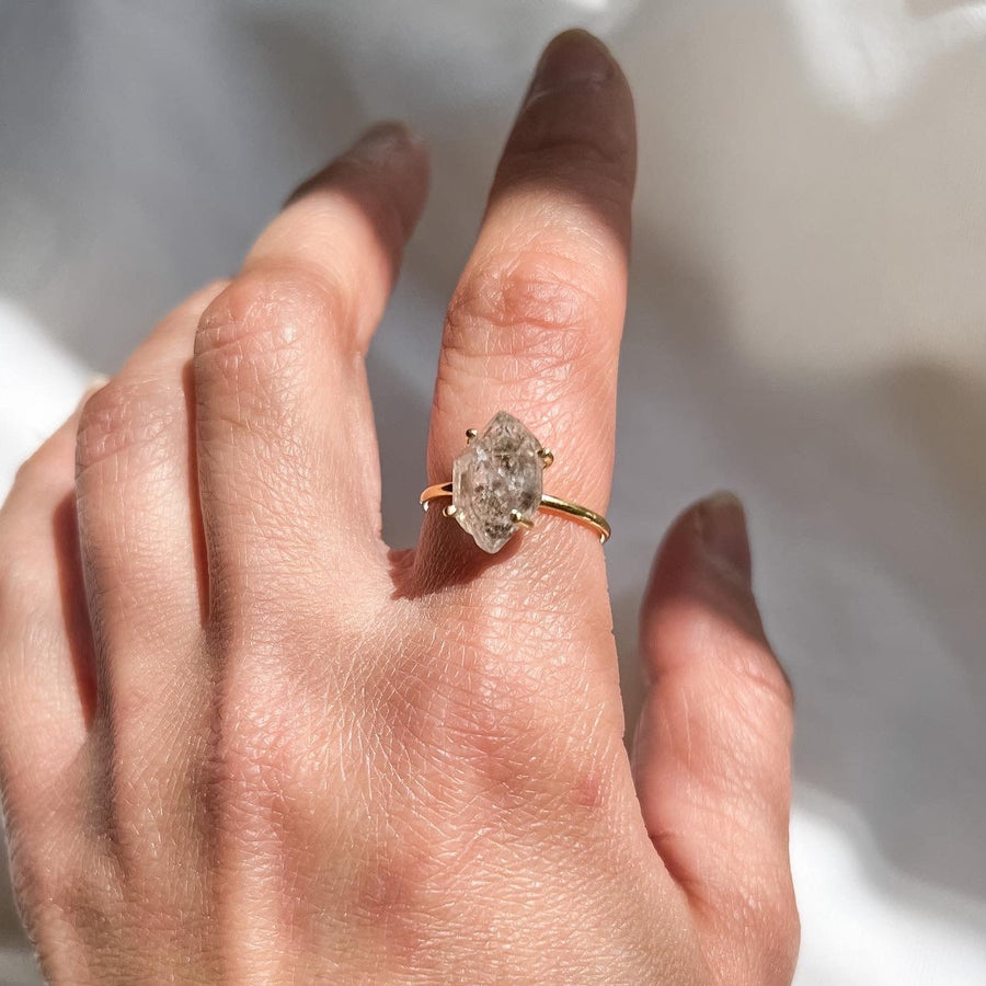 Raw Herkimer Diamond Ring Gold Vermeil