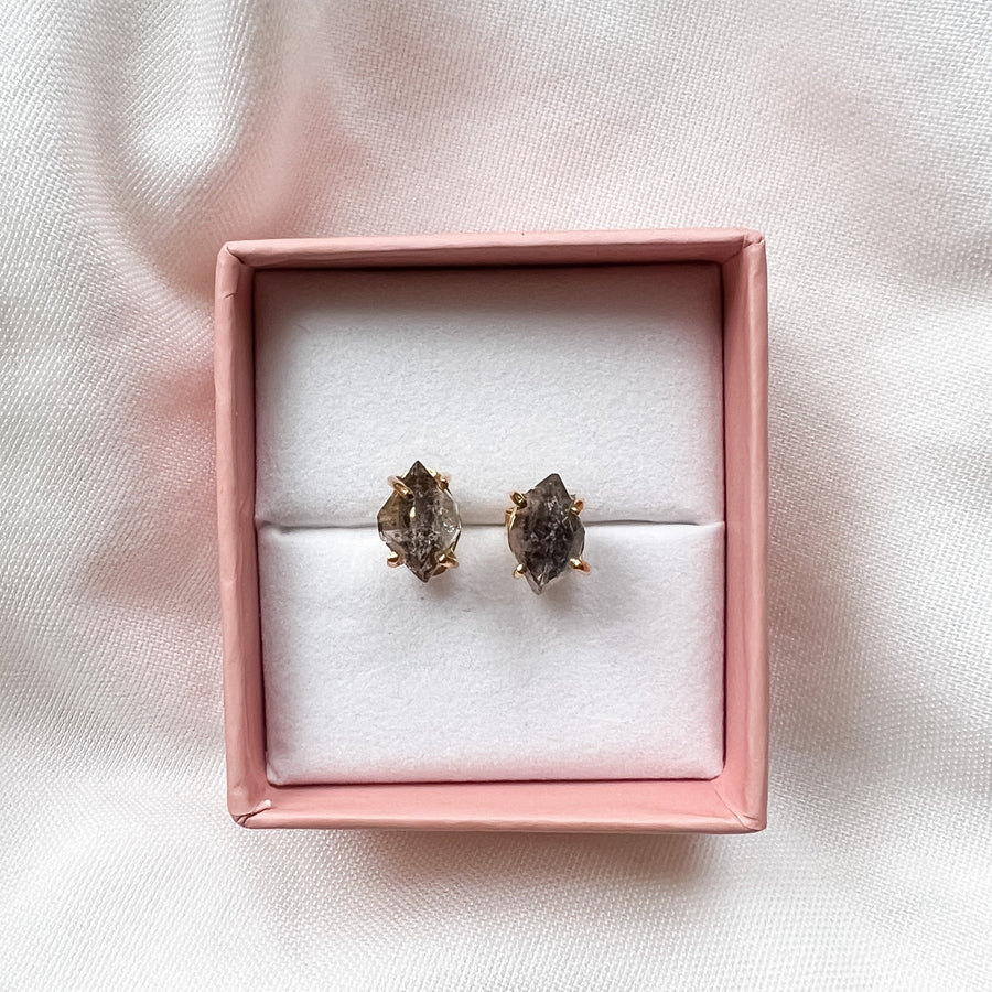 Raw Herkimer Diamond Ear Studs- Gold Vermeil