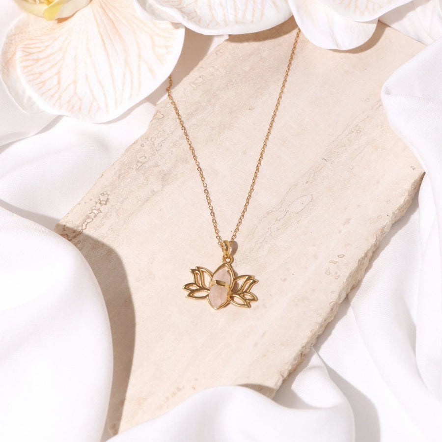 Enlightened Lotus Necklace- Rose Quartz- 18K Gold Vermeil