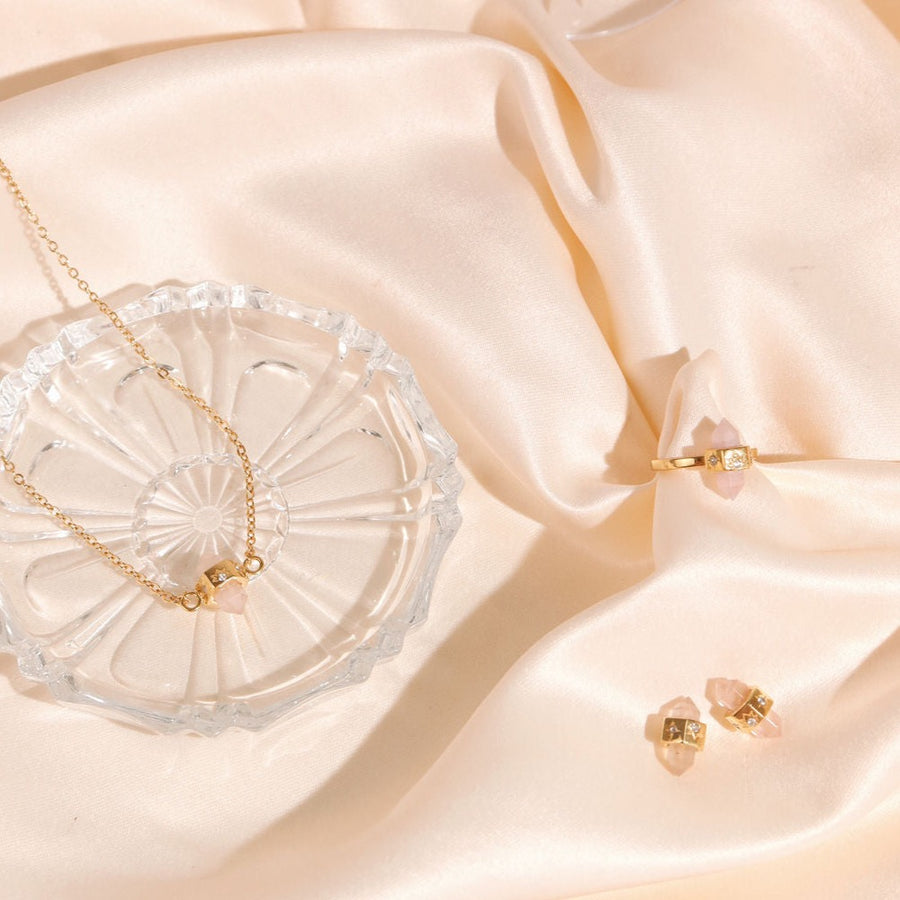 Purity Necklace- Rose Quartz & White Topaz- 18K Gold Vermeil