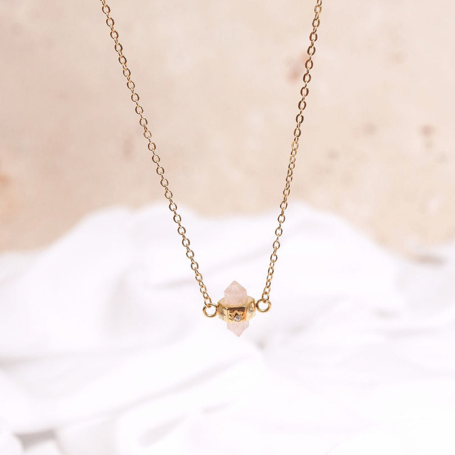 Purity Necklace- Rose Quartz & White Topaz- 18K Gold Vermeil