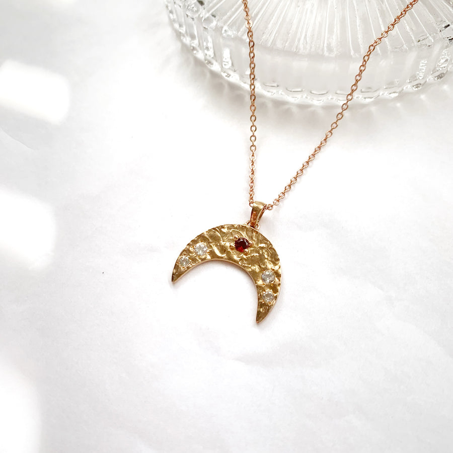 New Moon Garnet Necklace- ROSE GOLD