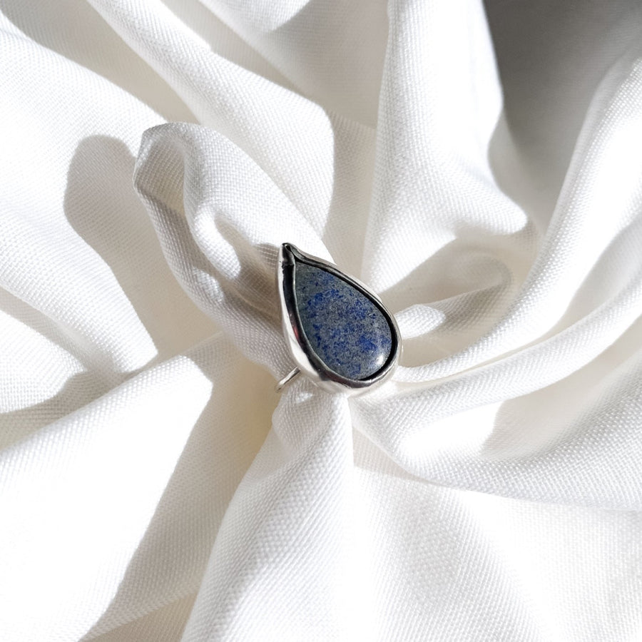 Bold Lapis Lazuli Ring-  Silver - Size P (US 7¾)
