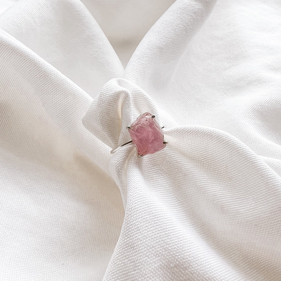 Raw Pink Tourmaline Ring- Sterling Silver