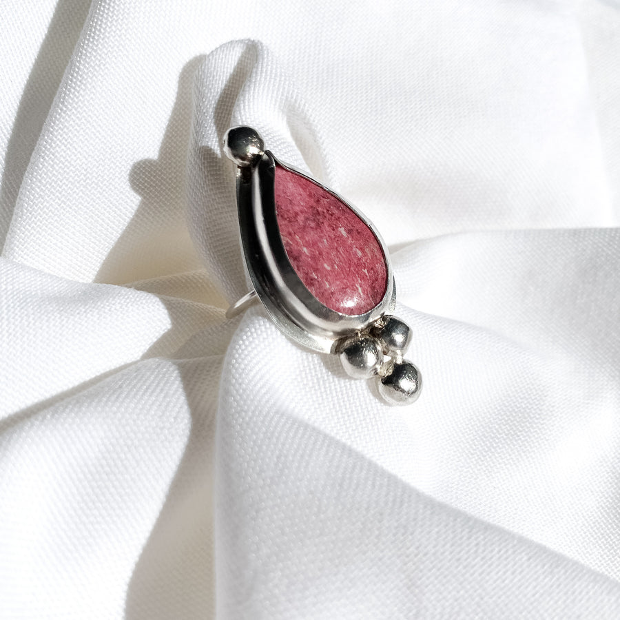 Bold Thulite Ring-  Silver - Size N (US 6¾)