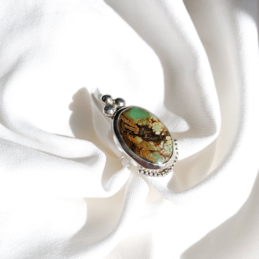 Bold Tibetan Turquoise Ring-  Silver - Size N (US 6¾)
