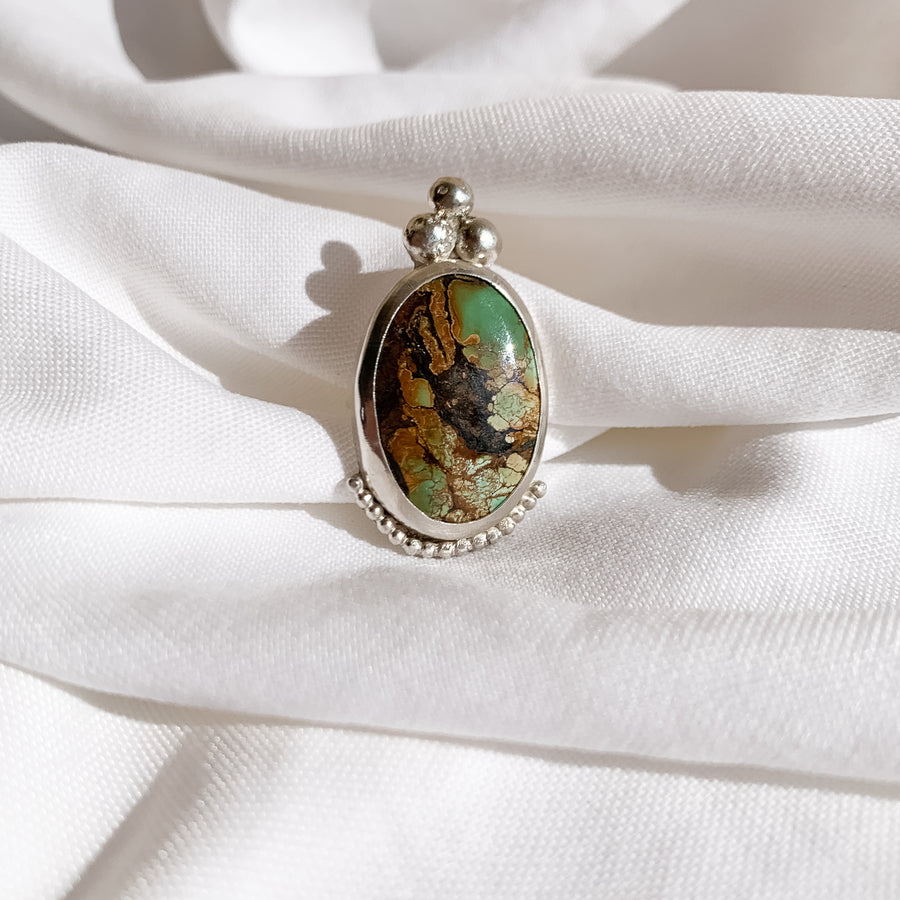 Bold Tibetan Turquoise Ring-  Silver - Size N (US 6¾)