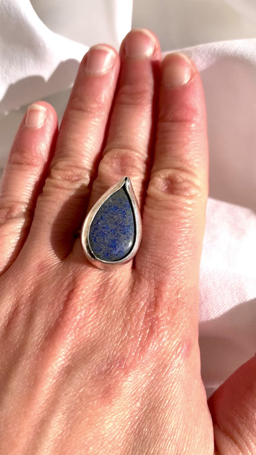 Bold Lapis Lazuli Ring-  Silver - Size P (US 7¾)