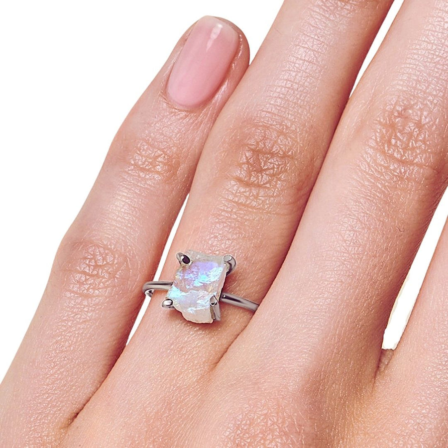 Raw Moonstone Ring Sterling Silver - By Eileen